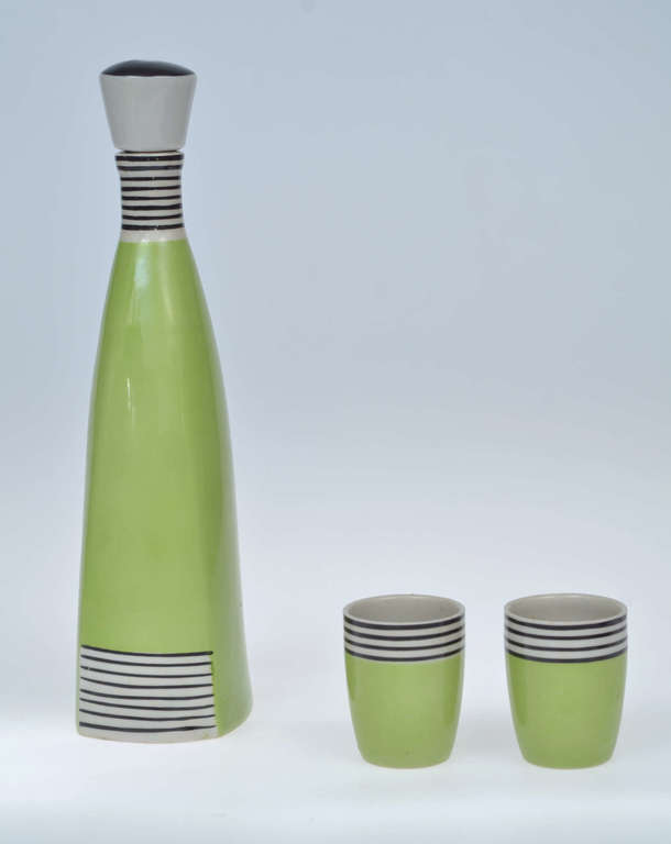 Porcelain liqueur decanter with two glasses 