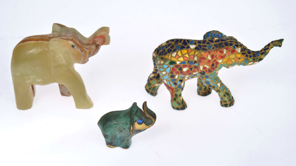 Three different elephant figurines