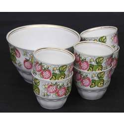 Porcelain compote mugs with dish (6 + 1)