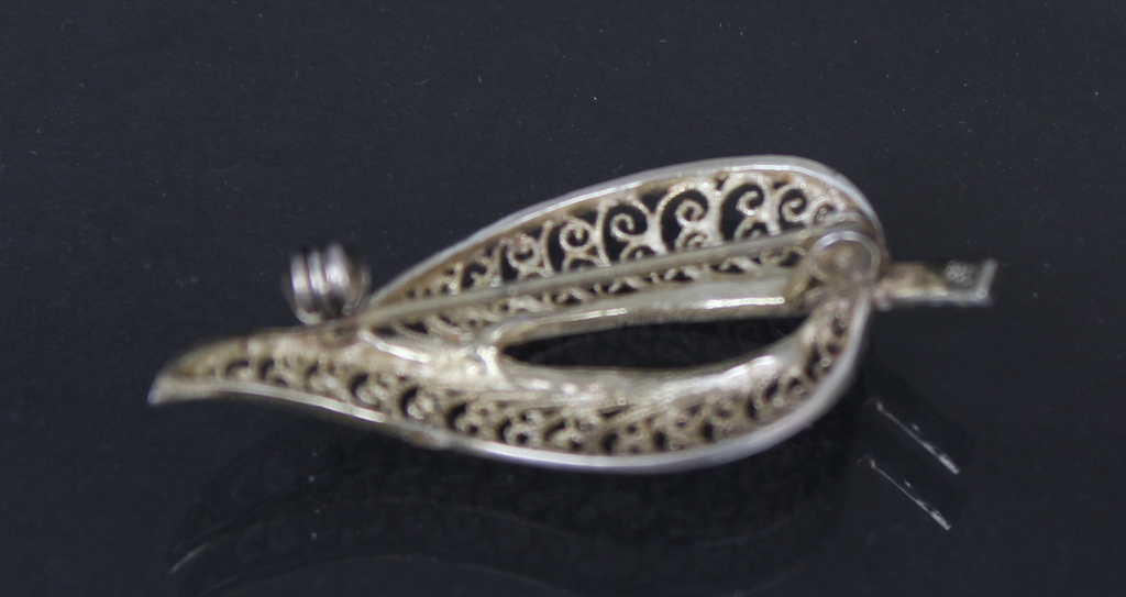 Silver-plated Art Nouveau brooch with marcasite crystals