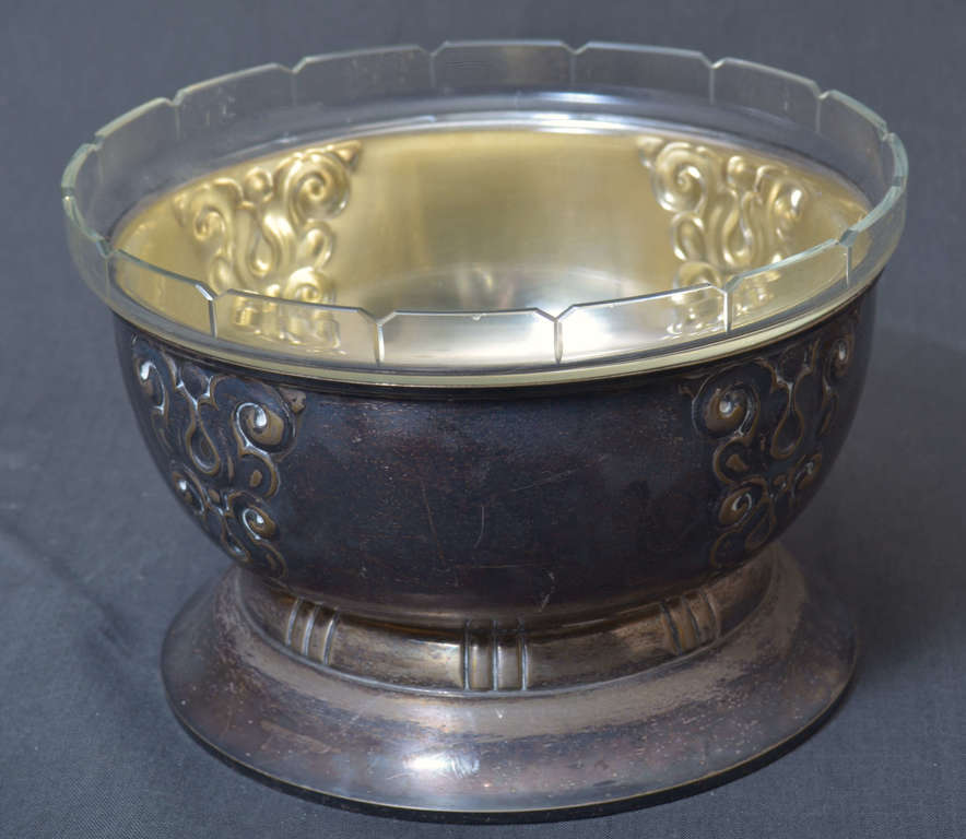 Art Deco style silver plated fruit bowl with glass