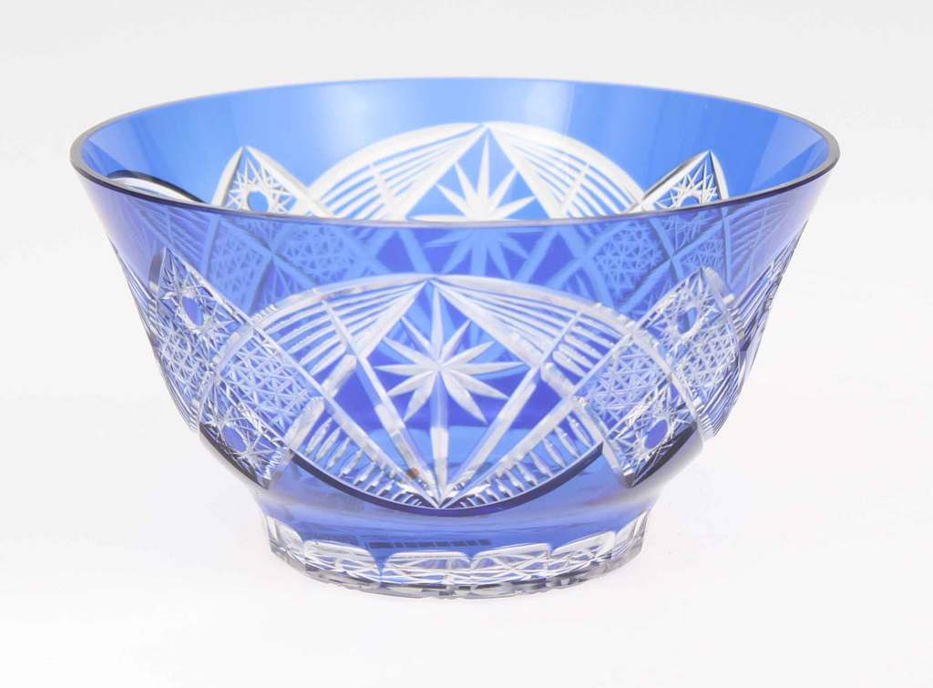 Blue glass fruit bowl