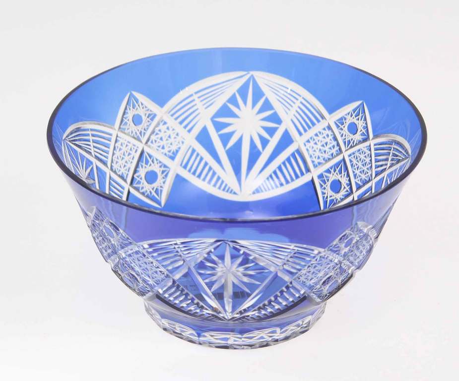 Blue glass fruit bowl