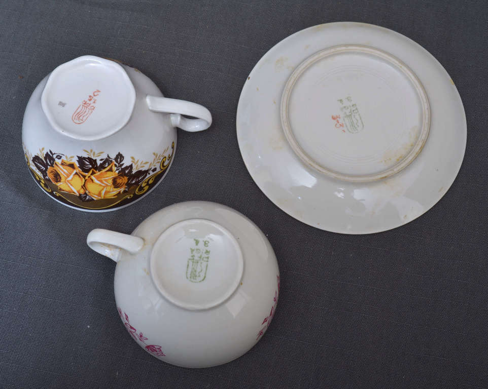 Porcelain cup with saucer and mug