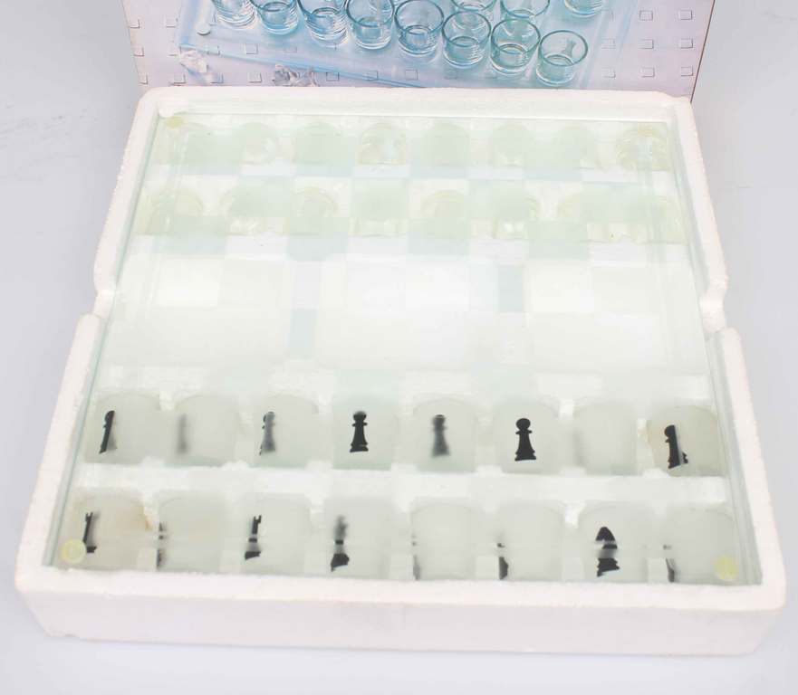 Glass chess game set with drinking glasses