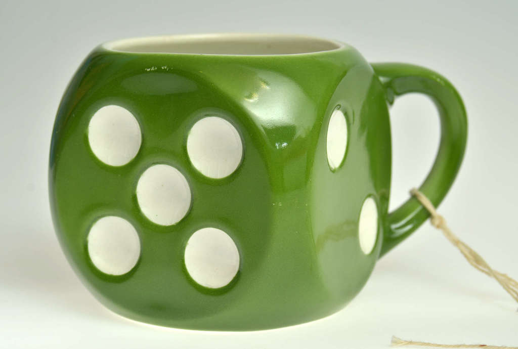 Earthenware mug in the form of dice