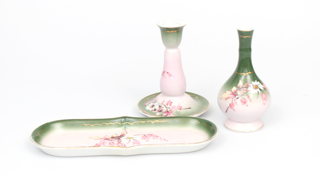 Porcelain set - candlestick, vase, dish