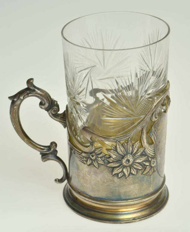 Silver glass holder with glass 