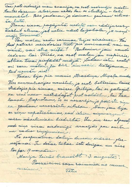 Letter from Indrikis Zeberins to his son