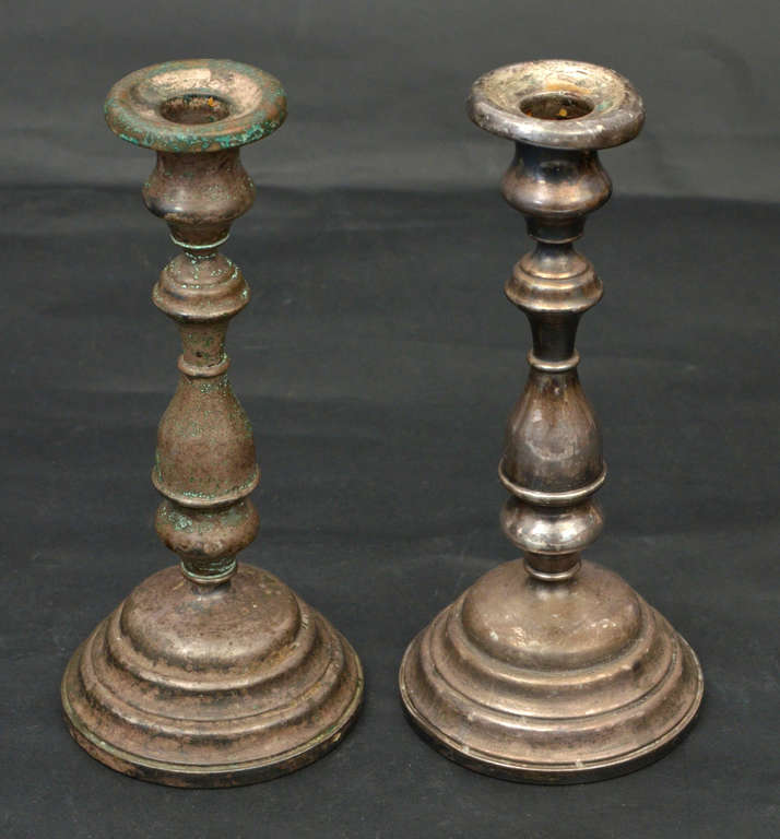 Silver plated metal candlesticks