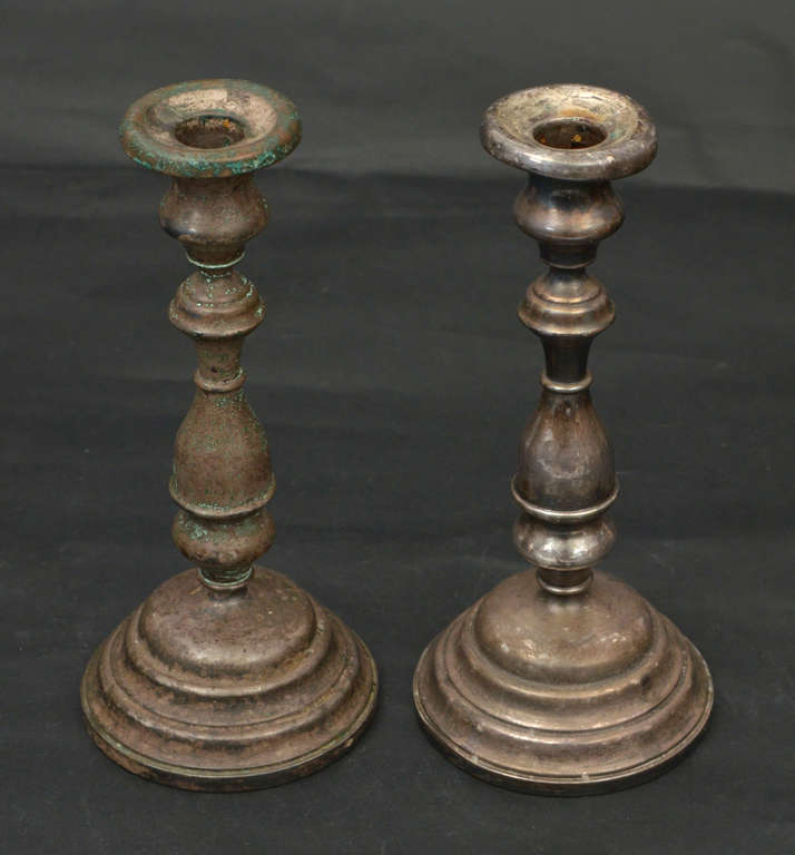 Silver plated metal candlesticks