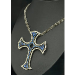 Gold necklace - cross with diamonds and sapphires