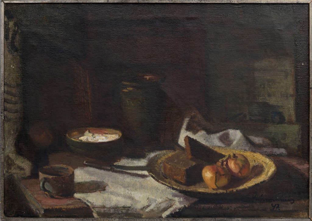Still life with a wicker plate