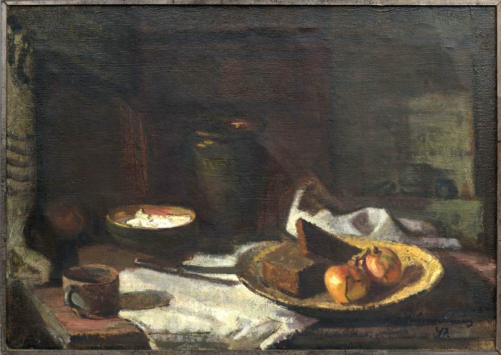 Still life with a wicker plate