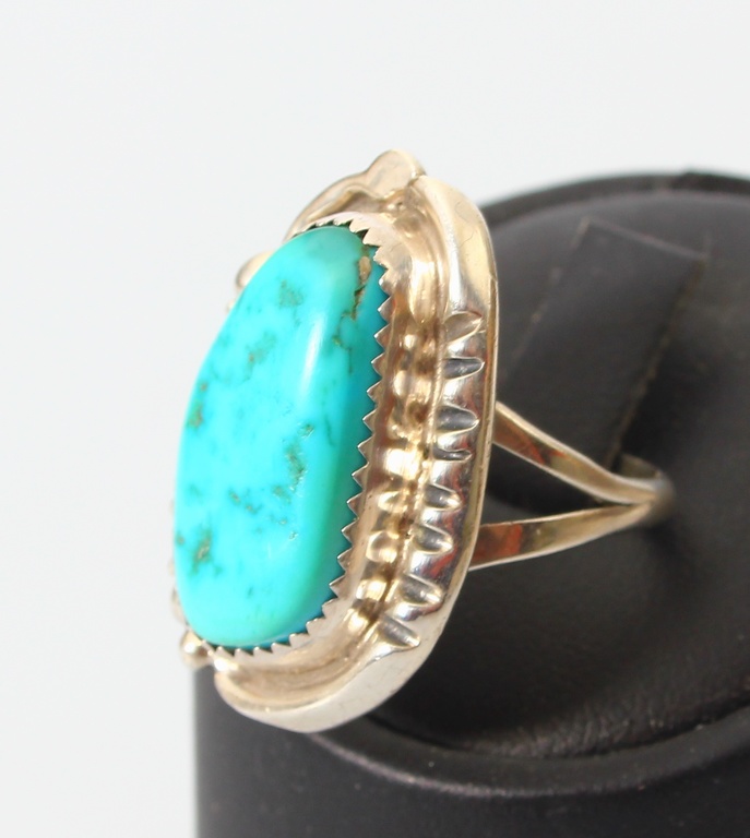 Silver Art Nouveau ring with natural turquoise?