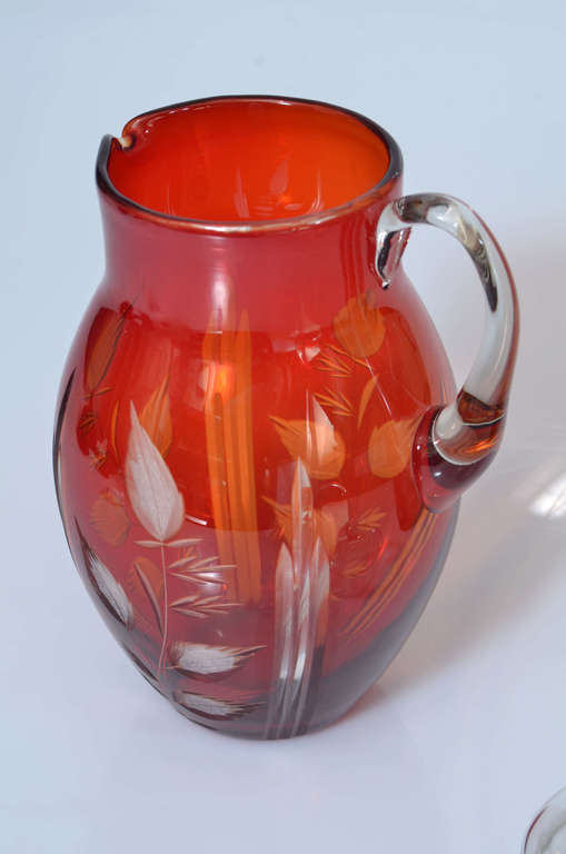 Krāsainā stikla komplekts - kanna ar glāzi