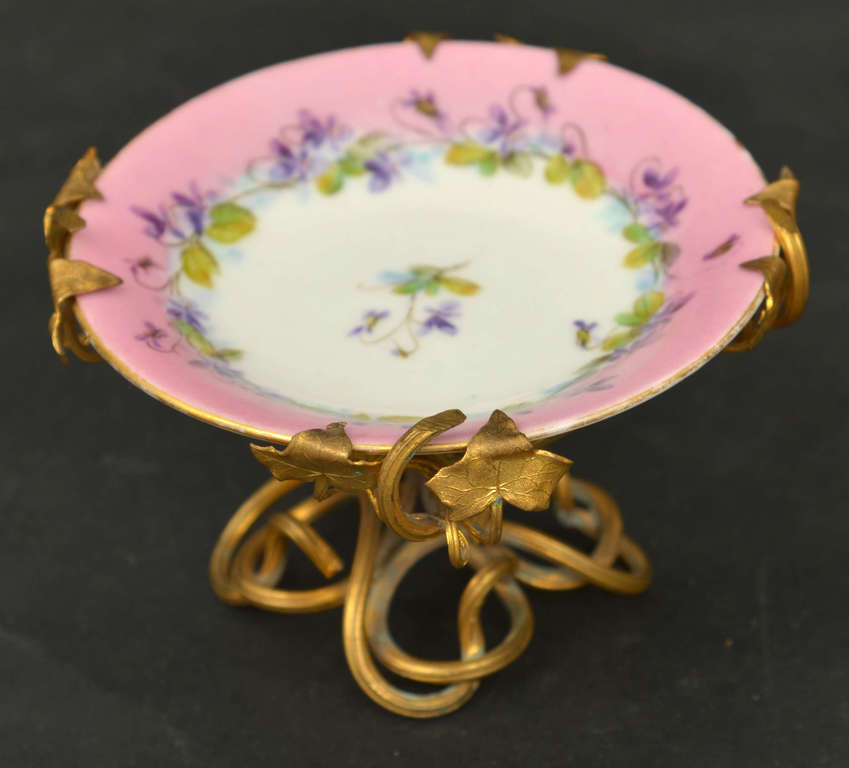 Porcelain dish on a bronze leg in Art Nouveau style