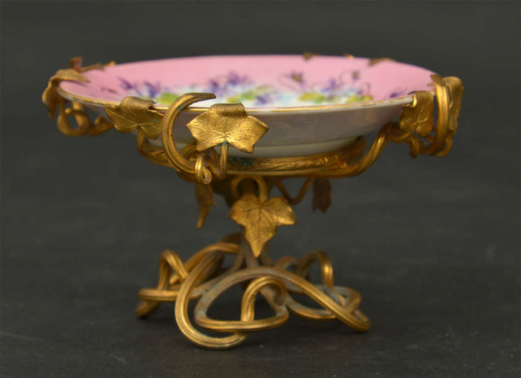 Porcelain dish on a bronze leg in Art Nouveau style