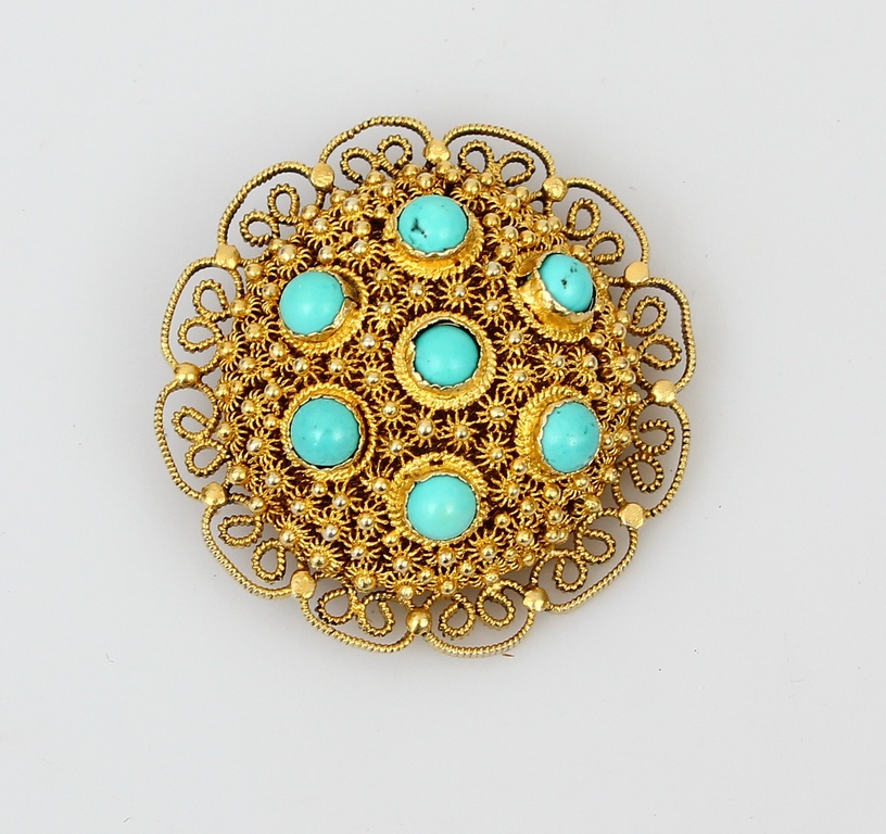 Silver Art Nouveau gold plated brooch with turquoise?