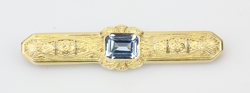 Silver Art Nouveau gold plated brooch with aquamarine?