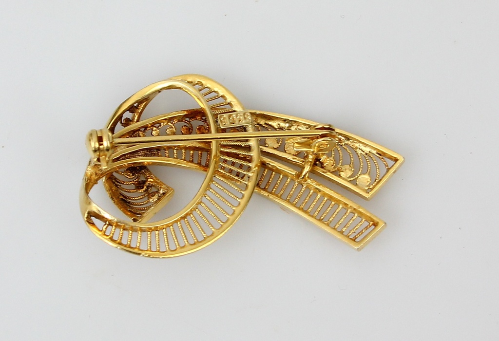 Silver Art Nouveau gold plated brooch
