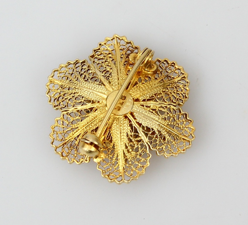 Silver Art Nouveau gilded brooch with enamel flower