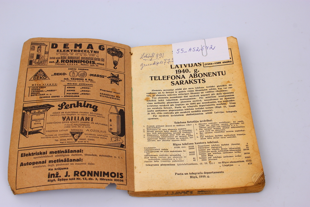 Latvijas  1940.g. telefona abonementu saraksts 