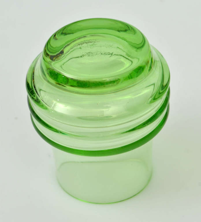 Green glass decanter with 6 glasses