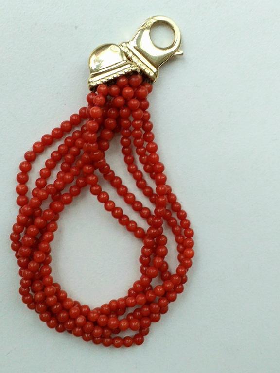 Antique natural coral beads bracelet with gold clasp 585.