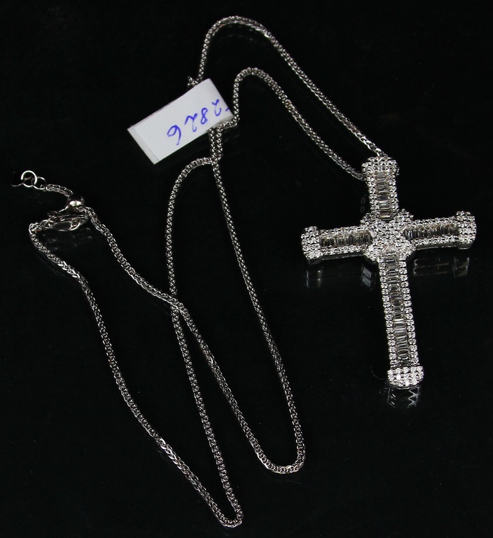 Gold necklace with pendant-cross with diamonds