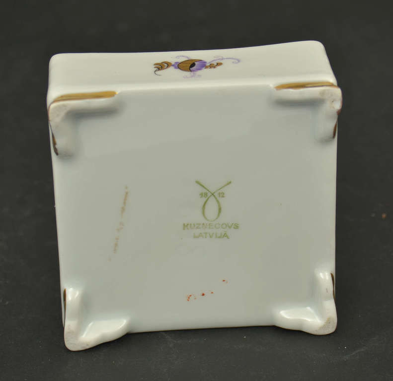 Porcelain box with gilding and the logo of the Kuznetsov factory