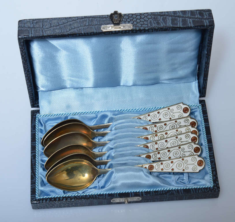 Silver spoons with enamel (6 pcs.) In a box