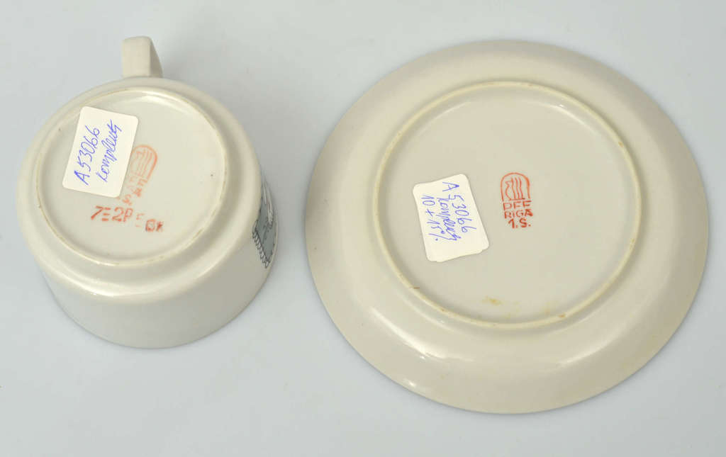 Porcelain children's plate and cup with saucer
