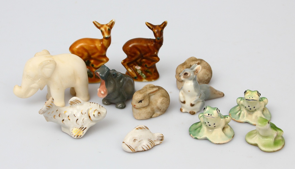 Set of various miniplastic porcelain figurines + 1 stone elephant (12 pieces in total)