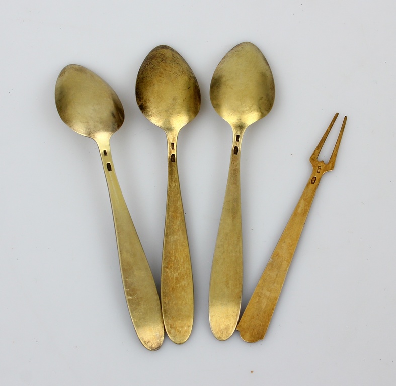 Silver spoons and fork with enamel