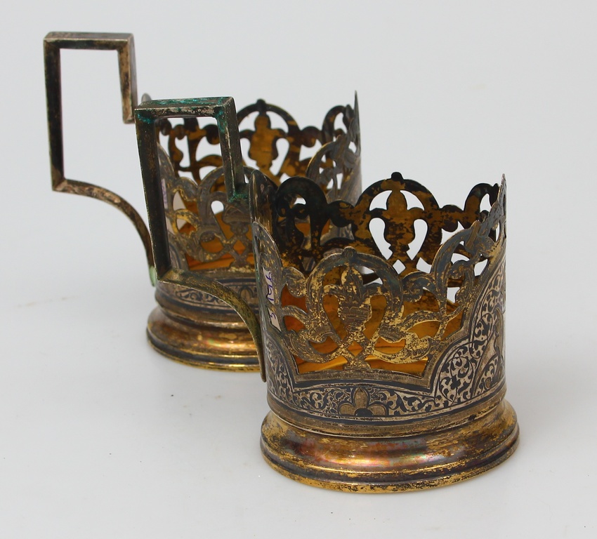 Silver cup holders with blackening