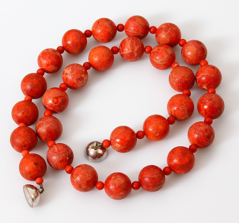 Red coral beads with silver / magnet clasp