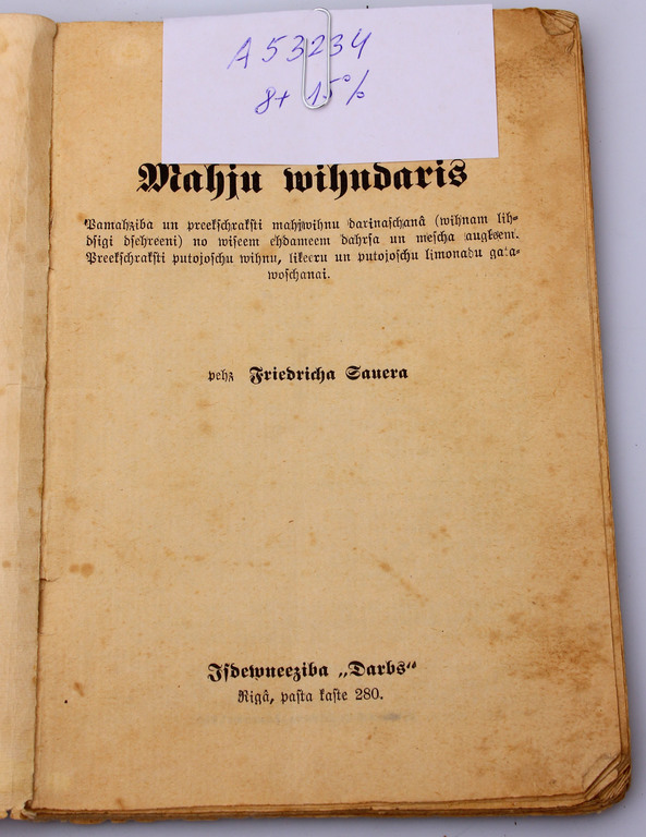 Book ''Māju vīndaris'', Fr. Zauer