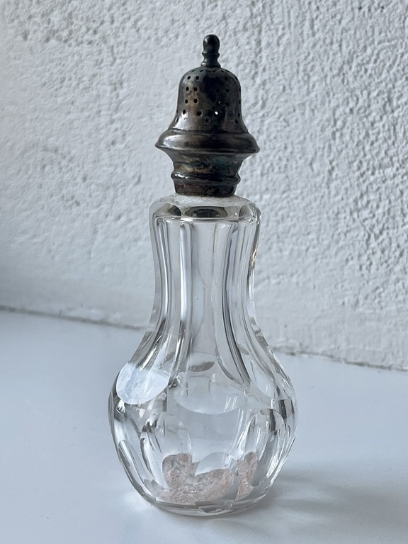 Glass salt shaker with silver - plated lid