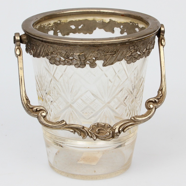 Cut glass pot for orchid with metal finish