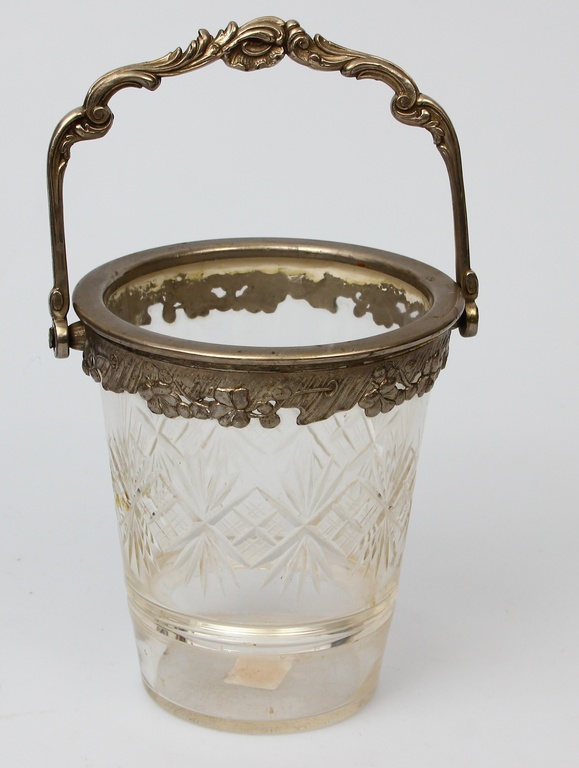 Cut glass pot for orchid with metal finish