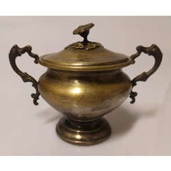 Silver-plated metal sugar bowl with lid