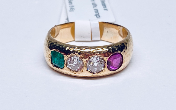 Gold ring with brillants, ruby, emerald