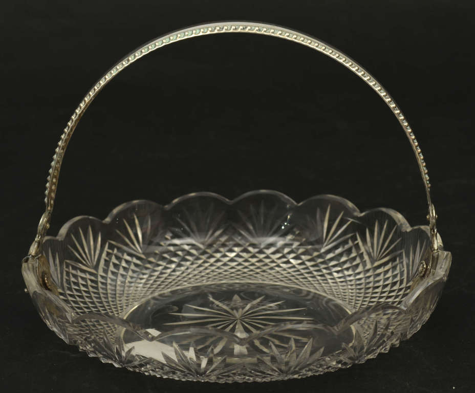 Glass candy dish with silver handle