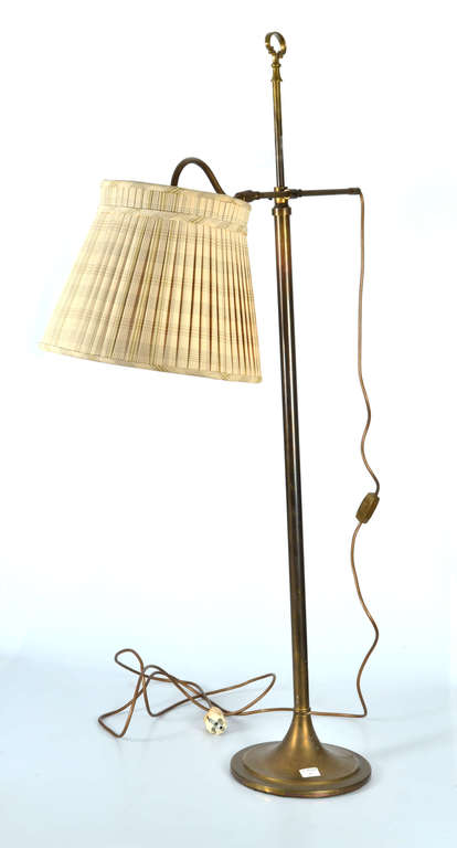 Art Deco brass floor lamp with fabric dome