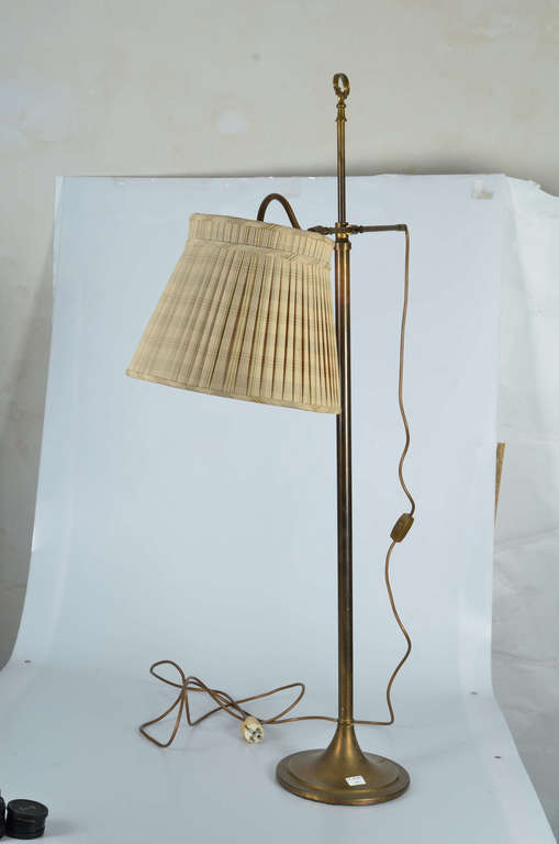 Art Deco brass floor lamp with fabric dome