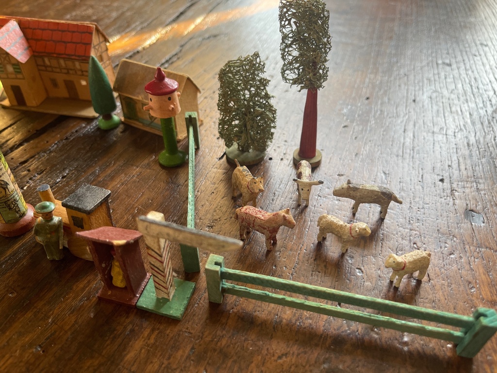 Collection of various wooden toys