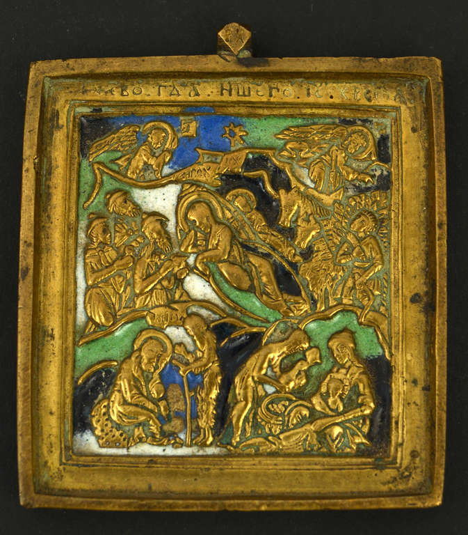 Bronze icon with four-color enamel