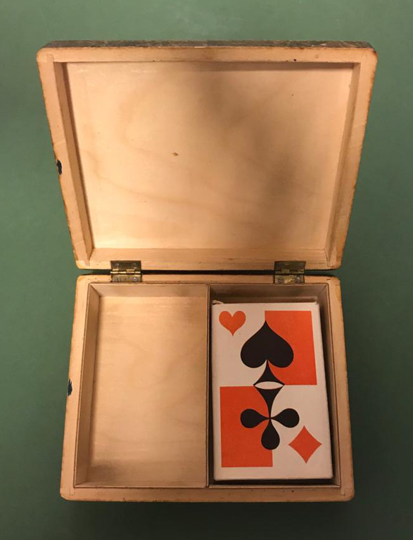 Wooden chest  with a set of cards