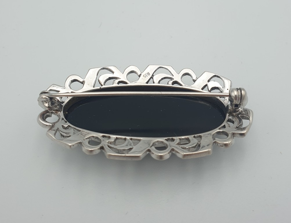 Silver Art Nouveau brooch with black agate and zircons?